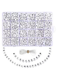 Generic 1850PCS Acrylic Letter Beads A-Z Letter and Number Beads Round Alphabet Letter Beads for Jewelry Making Bracelets Necklaces and Key Chains 7x4mm (White)  - Image 1