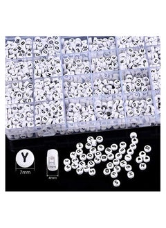 Generic 1850PCS Acrylic Letter Beads A-Z Letter and Number Beads Round Alphabet Letter Beads for Jewelry Making Bracelets Necklaces and Key Chains 7x4mm (White)  - Image 3