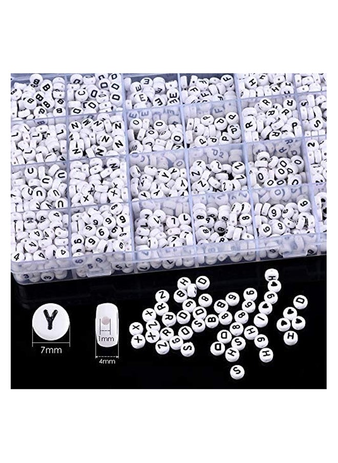 Generic 1850PCS Acrylic Letter Beads A-Z Letter and Number Beads Round Alphabet Letter Beads for Jewelry Making Bracelets Necklaces and Key Chains 7x4mm (White)  - Image 3