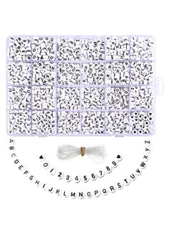 Generic 1850PCS Acrylic Letter Beads A-Z Letter and Number Beads Round Alphabet Letter Beads for Jewelry Making Bracelets Necklaces and Key Chains 7x4mm (White)  - Image 2