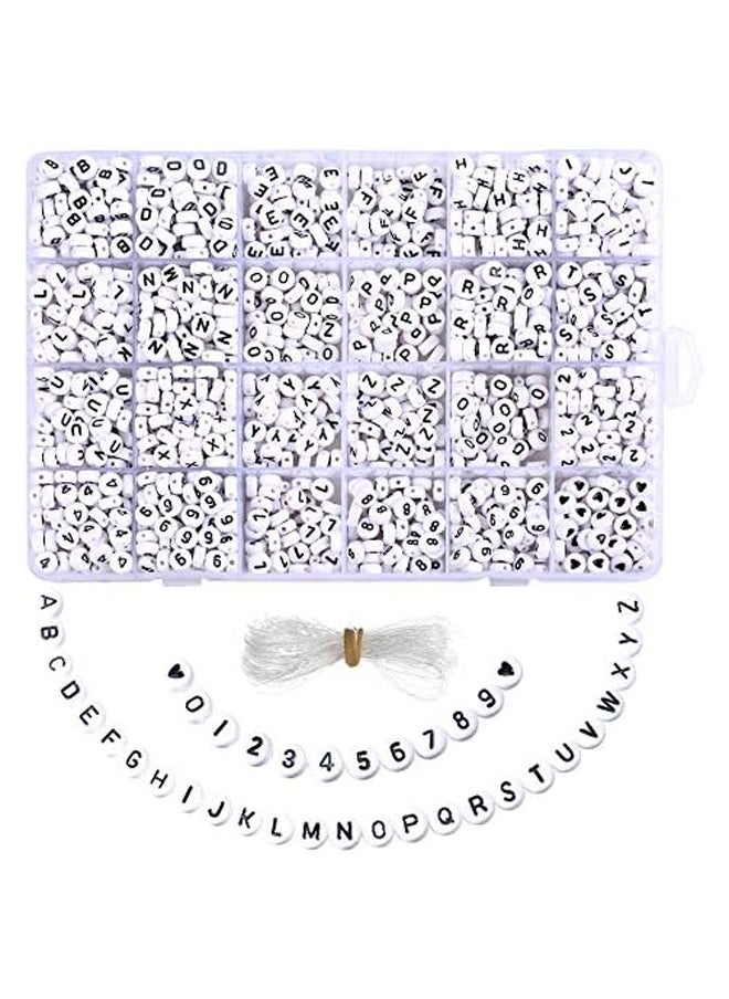 Generic 1850PCS Acrylic Letter Beads A-Z Letter and Number Beads Round Alphabet Letter Beads for Jewelry Making Bracelets Necklaces and Key Chains 7x4mm (White)  - Image 2