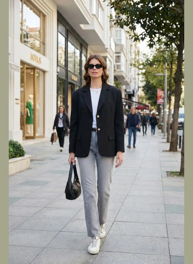 ليلا جاكيت ليلا بقصة عادية بليزر بأزرار للنساء