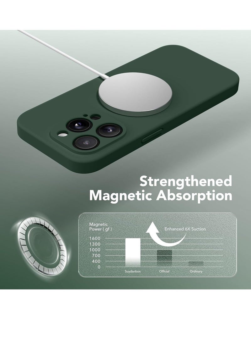 MUNTAQI iPhone 15 Pro Max Case Silicone, Compatible with MagSafe, [Camera Protection][2X Screen Protectors] Slim Shockproof Protective Case, Soft Anti-Scratch Microfiber Lining, Alpine Green - Image 4
