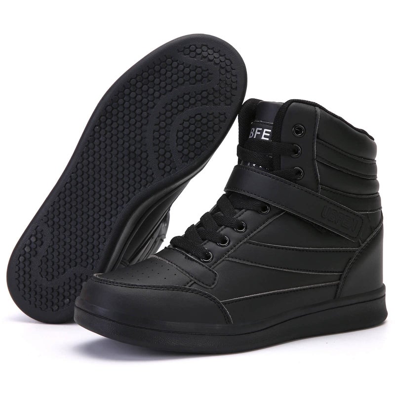 UBFEN Womens High Top Sneakers with Hidden Wedge Heel Ankle Support 2 Inch Height Increase 80s Retro Casual Boots Black Size US 8.5 - Image 3