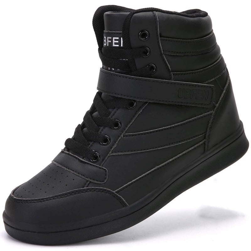 UBFEN Womens High Top Sneakers with Hidden Wedge Heel Ankle Support 2 Inch Height Increase 80s Retro Casual Boots Black Size US 8.5 - Image 5
