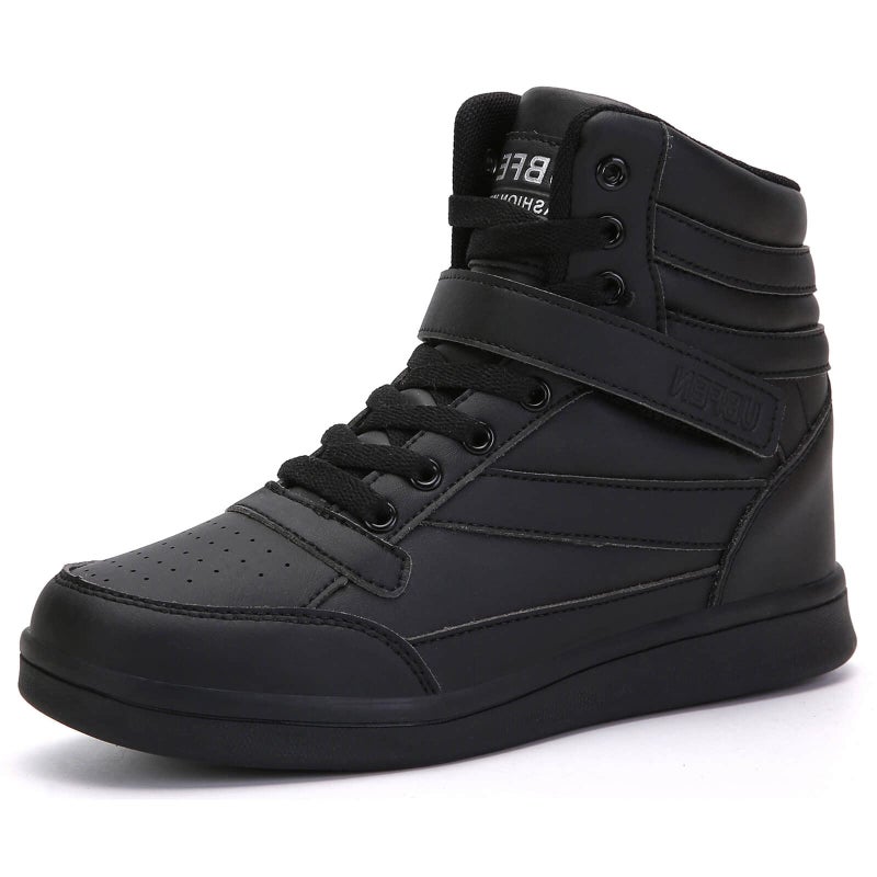 UBFEN Womens High Top Sneakers with Hidden Wedge Heel Ankle Support 2 Inch Height Increase 80s Retro Casual Boots Black Size US 8.5 - Image 1