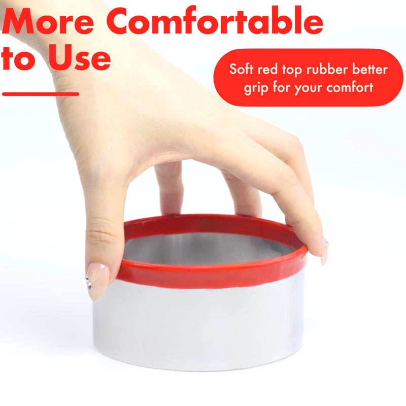 COOKIEQUE 3Pcs Round Cookie Cutters  Biscuit Cutter Set  Circle Cookie Cutters for Baking  0.4MM Thickness Heavy Duty Food-Grade Stainless Steel  Unique Design with Protective Red Top Rubber  - Image 2