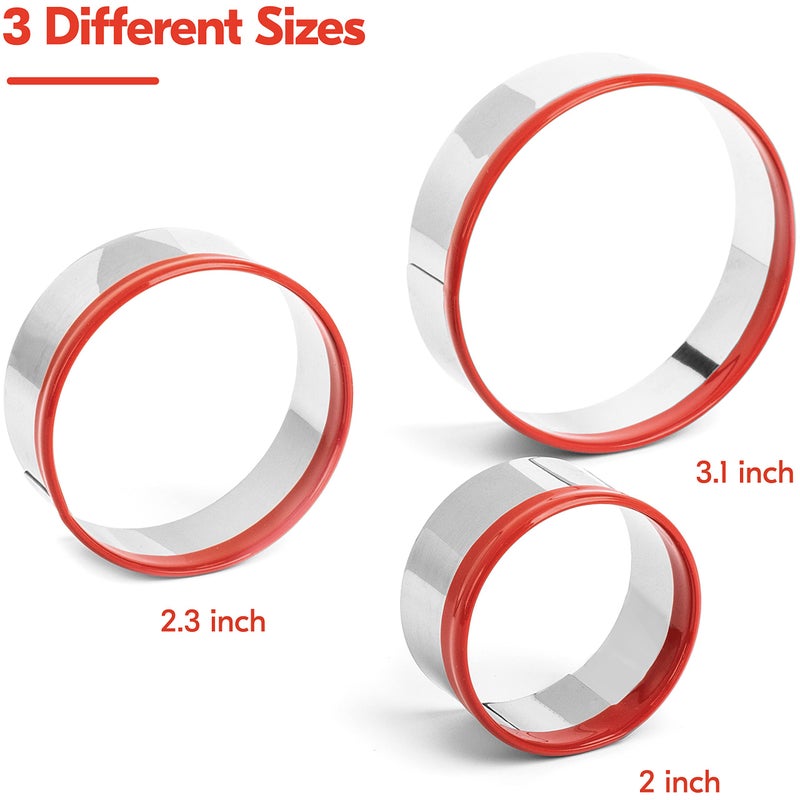 COOKIEQUE 3Pcs Round Cookie Cutters  Biscuit Cutter Set  Circle Cookie Cutters for Baking  0.4MM Thickness Heavy Duty Food-Grade Stainless Steel  Unique Design with Protective Red Top Rubber  - Image 5