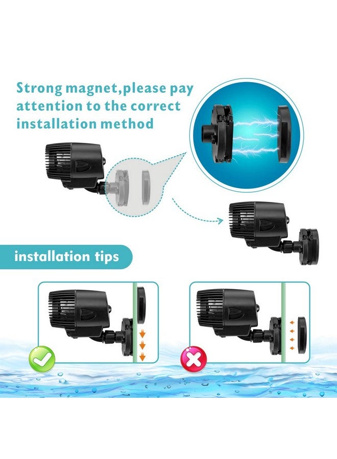 AQQA Aquarium Wave Maker Circulation Pump,360°Adjustable Ultra-silence Magnetic Mount Suction Submersible Powerhead Pump,2100PH Flow for Freshwater or Saltwater Fish Tank (15W 2100GPH) - Image 4