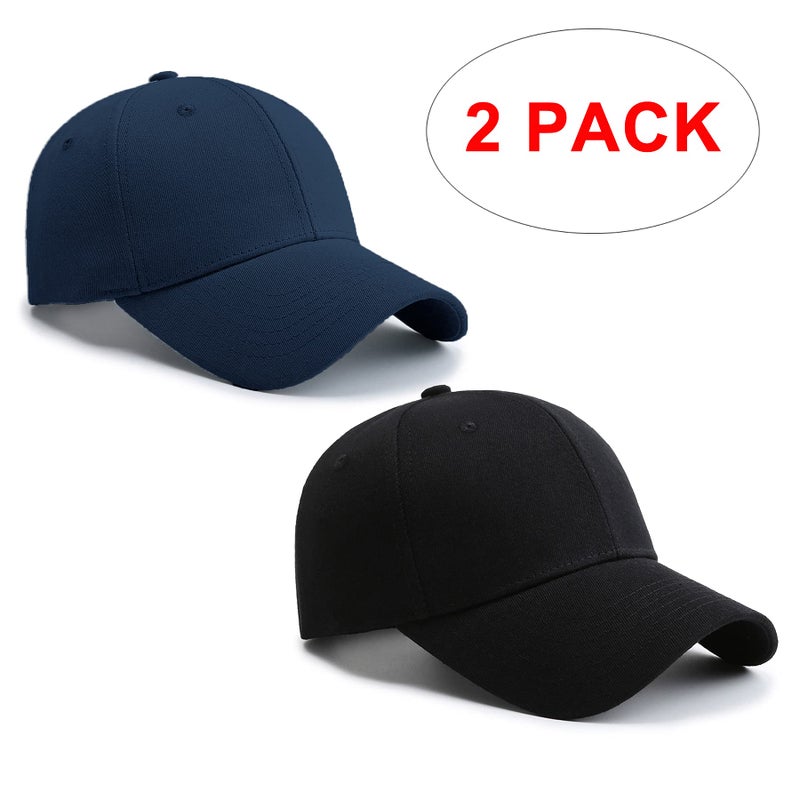 PFFY 2 Packs Baseball Cap Golf Dad Hat for Men and Women Hat Black+Blue - Image 2