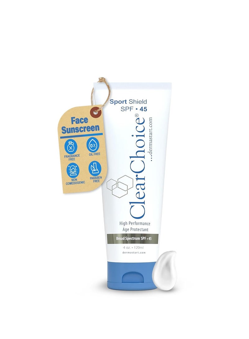 Clear Choice Sunscreen for Face SPF 45, Oil Free Sunblock & Light Moisturizer with Zinc Oxide, Reef-Safe, Broad Spectrum, Water-Resistant, No White Cast, Dermatologist Recommended, 4oz - Image 1