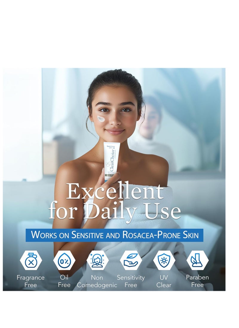 clear choice Clear Choice Sunscreen for Face SPF 45, Oil Free Sunblock & Light Moisturizer with Zinc Oxide, Reef-Safe, Broad Spectrum, Water-Resistant, No White Cast, Dermatologist Recommended, 4oz  - Image 4