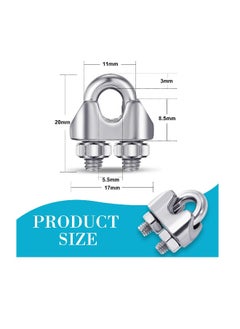 Stainless Steel Wire Rope Cable Clip Clamp, 50 Pcs 1/8 Inches M3 304 Stainless Steel Steel Clips, Wire Cable Clamp, Wire Rope Clips, U Bolt Saddle Fastener