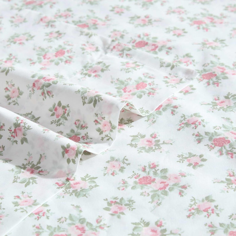 Laura Ashley - Sheets  Cotton Percale Bedding with Matching Pillowcases  Crisp & Breathable  Deep Pocket  Fully Elasticized (Leanna Rose Pink  King)