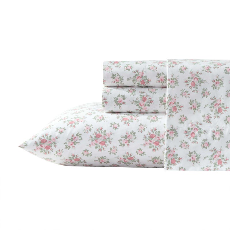 Laura Ashley - Sheets  Cotton Percale Bedding with Matching Pillowcases  Crisp & Breathable  Deep Pocket  Fully Elasticized (Leanna Rose Pink  King)