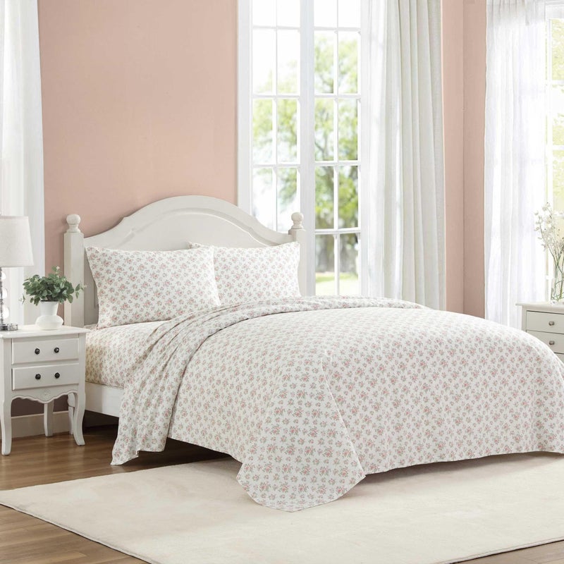 Laura Ashley - Sheets  Cotton Percale Bedding with Matching Pillowcases  Crisp & Breathable  Deep Pocket  Fully Elasticized (Leanna Rose Pink  King)