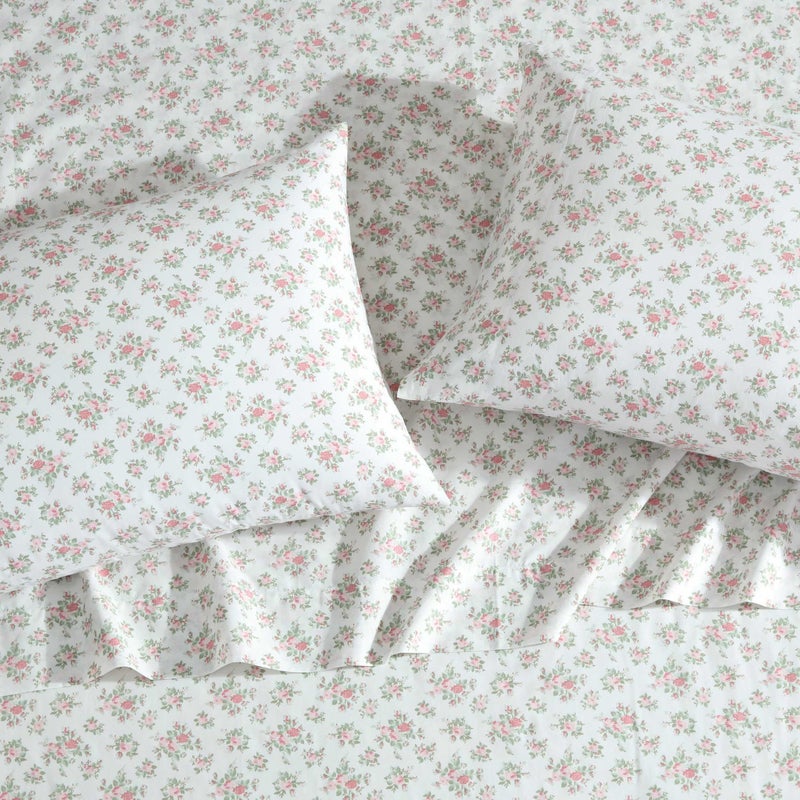 Laura Ashley - Sheets  Cotton Percale Bedding with Matching Pillowcases  Crisp & Breathable  Deep Pocket  Fully Elasticized (Leanna Rose Pink  King)