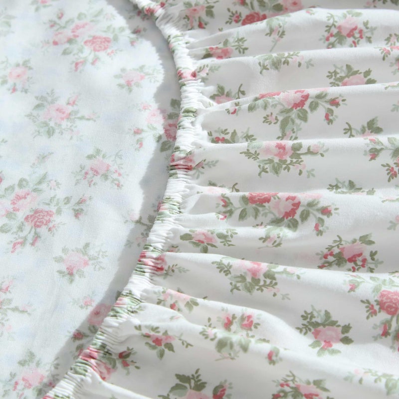 Laura Ashley - Sheets  Cotton Percale Bedding with Matching Pillowcases  Crisp & Breathable  Deep Pocket  Fully Elasticized (Leanna Rose Pink  King)