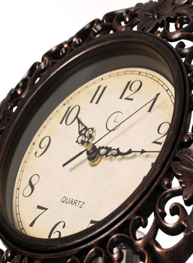 Clockswise 11" Classic Round Decorative Hanging Wall Clock with Ornate Floral Scroll Frame in Vintage Distressed Finish for Home Entryway Living Room Bedroom Kitchen Office Hotel & Restaurant, Brown - Image 5