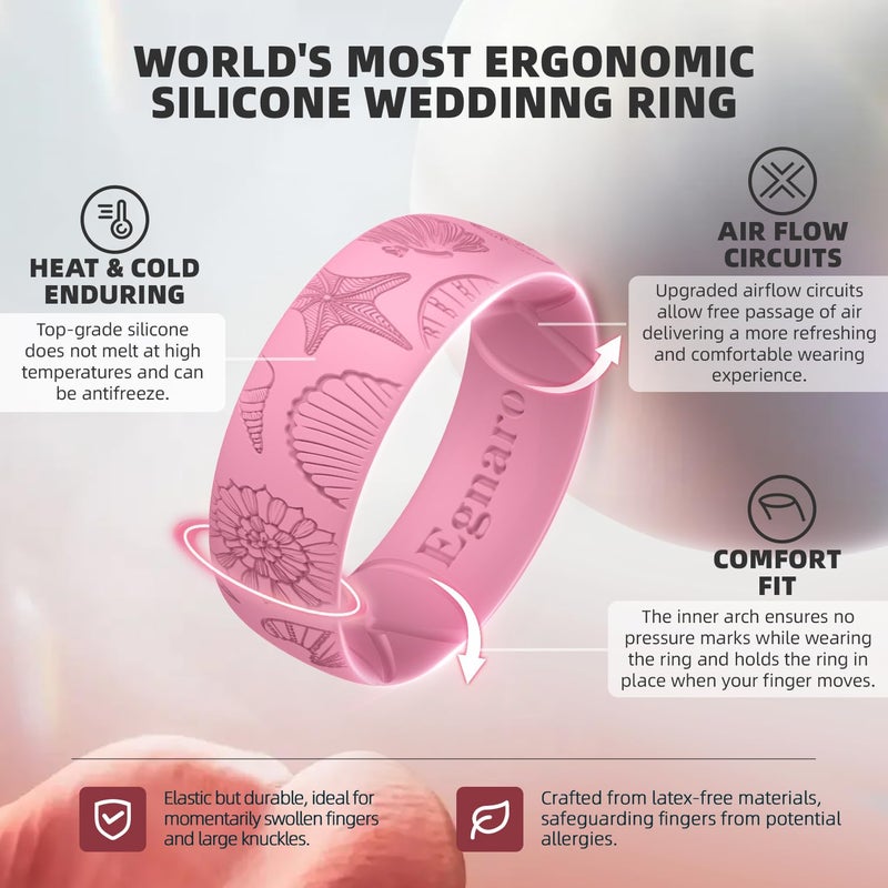 Egnaro Silicone Rings for Her, Etched Classic Rubber Wedding Bands Women, Breathable and Flexible Design, 6mm Wide - 2mm Thick - Image 2