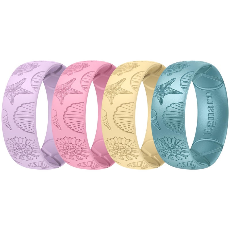 Egnaro Silicone Rings for Her, Etched Classic Rubber Wedding Bands Women, Breathable and Flexible Design, 6mm Wide - 2mm Thick - Image 1