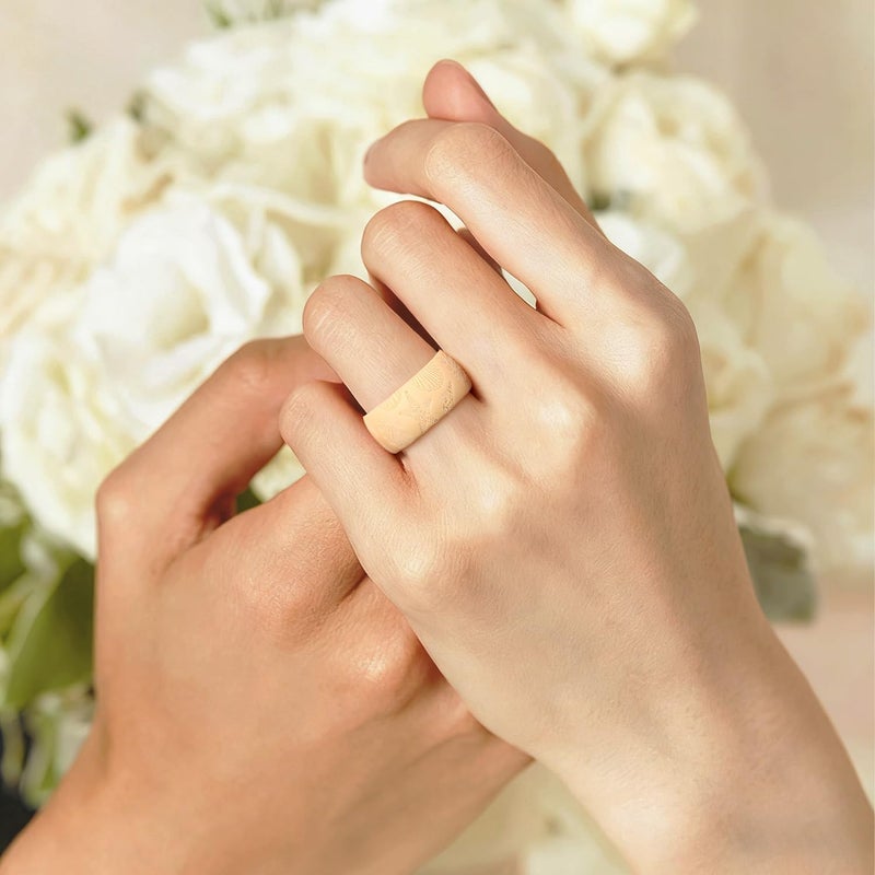 Egnaro Silicone Rings for Her, Etched Classic Rubber Wedding Bands Women, Breathable and Flexible Design, 6mm Wide - 2mm Thick - Image 5