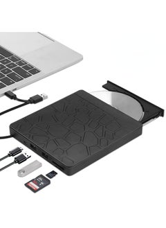 External DVD Drive for Laptop, USB 3.0 Type-C CD DVD +/-RW Burner Optical Disk Drive, Portable CD/DVD ROM Writer Reader with 2 Card Slot& 3 USB Port, for Desktop Windows 10/8/7 Linux OS Apple