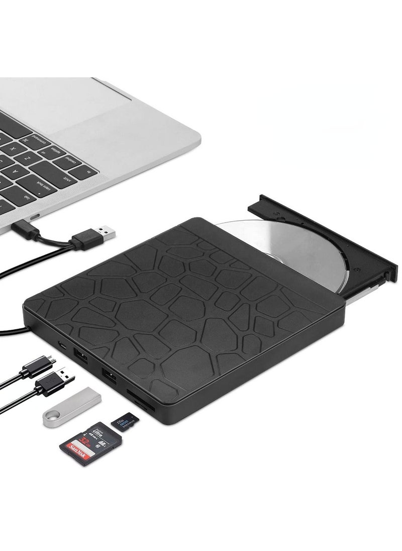 Generic - External DVD Drive for Laptop, USB 3.0 Type-C CD DVD +/-RW Burner Optical Disk Drive, Portable CD/DVD ROM Writer Reader with 2 Card Slot& 3 USB Port, for Desktop Windows 10/8/7 Linux OS Apple - Image 1