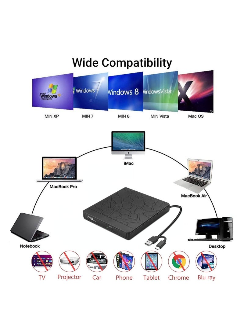 Generic - External DVD Drive for Laptop, USB 3.0 Type-C CD DVD +/-RW Burner Optical Disk Drive, Portable CD/DVD ROM Writer Reader with 2 Card Slot& 3 USB Port, for Desktop Windows 10/8/7 Linux OS Apple - Image 1