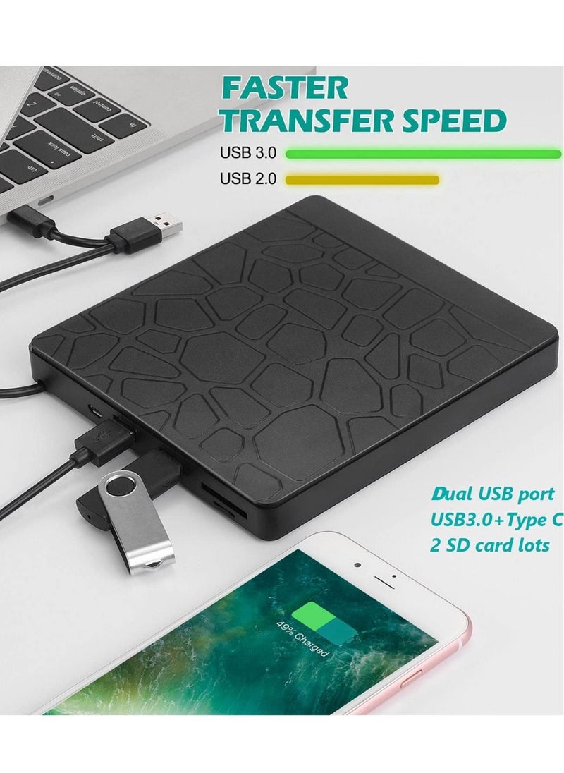 Generic - External DVD Drive for Laptop, USB 3.0 Type-C CD DVD +/-RW Burner Optical Disk Drive, Portable CD/DVD ROM Writer Reader with 2 Card Slot& 3 USB Port, for Desktop Windows 10/8/7 Linux OS Apple - Image 1