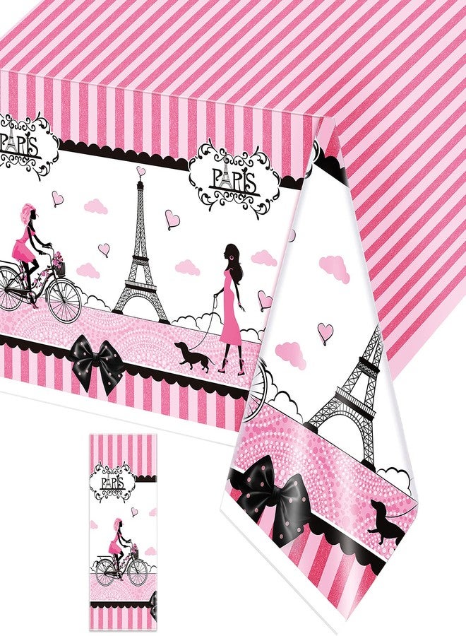 Irenare Paris Theme Tablecloth Princess Theme Party Decorations Day in Paris Eiffel Tower Plastic Table Covers Decoration Ooh La La Pink Table Cloth for Girls Birthday Party Baby Shower - Image 1