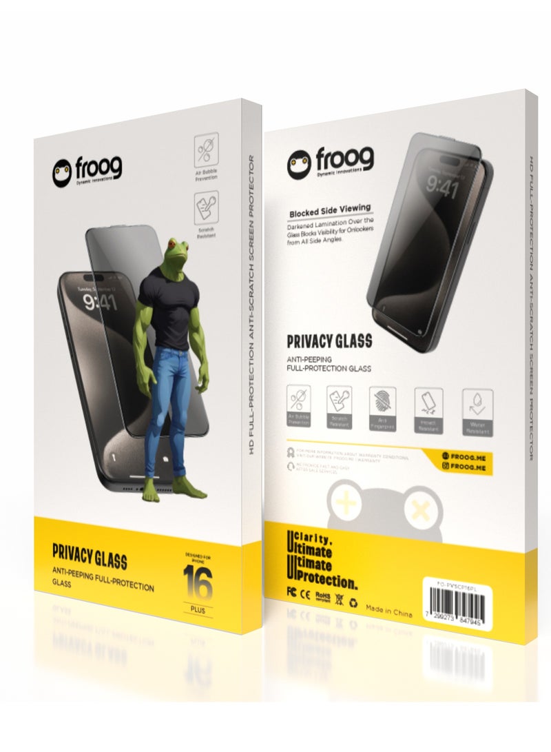 froog iPhone 16 Plus Privacy Screen Protector /Anti Fingerprint/ Water Resistant / Scratch Resistant / Tempered Glass Anti-Peeping /Blocked Side Viewing / Full Protection - Black - Image 3