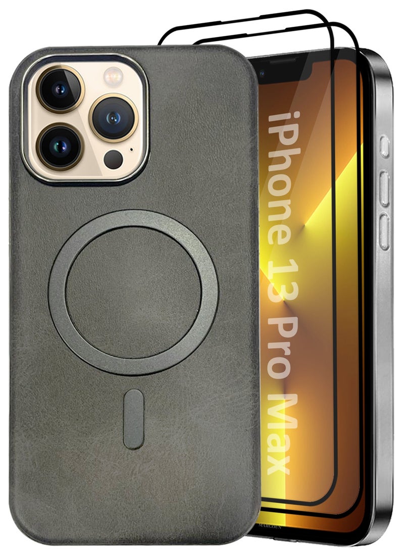 CATANES 3 Pack of PU Leather Case for Apple iPhone 13 Pro Max Compatible with Magsafe, Shockproof Drop Proof Protective Slim Case Grey - Image 1