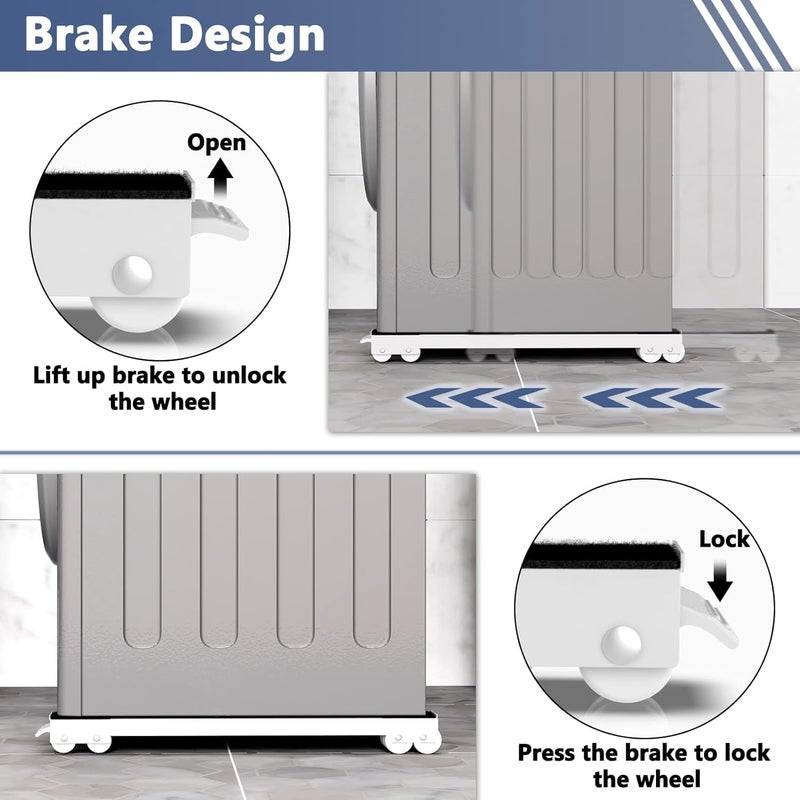 Heavy Duty 2-Piece Adjustable Appliance Roller Base | Mobile Stand with Wheels & Locking Brakes for Washing Machine, Refrigerator & Furniture | 300kg Load Capacity | Extendable Length (White) - Image 4