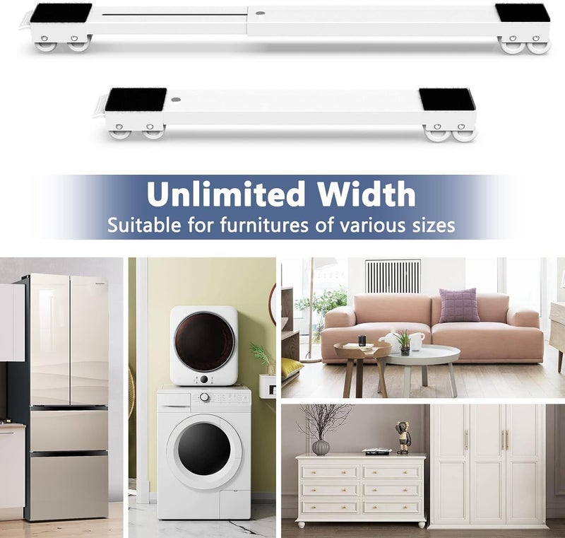 Heavy Duty 2-Piece Adjustable Appliance Roller Base | Mobile Stand with Wheels & Locking Brakes for Washing Machine, Refrigerator & Furniture | 300kg Load Capacity | Extendable Length (White) - Image 3