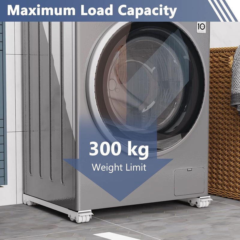Heavy Duty 2-Piece Adjustable Appliance Roller Base | Mobile Stand with Wheels & Locking Brakes for Washing Machine, Refrigerator & Furniture | 300kg Load Capacity | Extendable Length (White) - Image 5