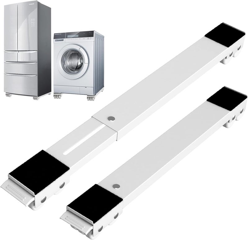 Heavy Duty 2-Piece Adjustable Appliance Roller Base | Mobile Stand with Wheels & Locking Brakes for Washing Machine, Refrigerator & Furniture | 300kg Load Capacity | Extendable Length (White) - Image 1