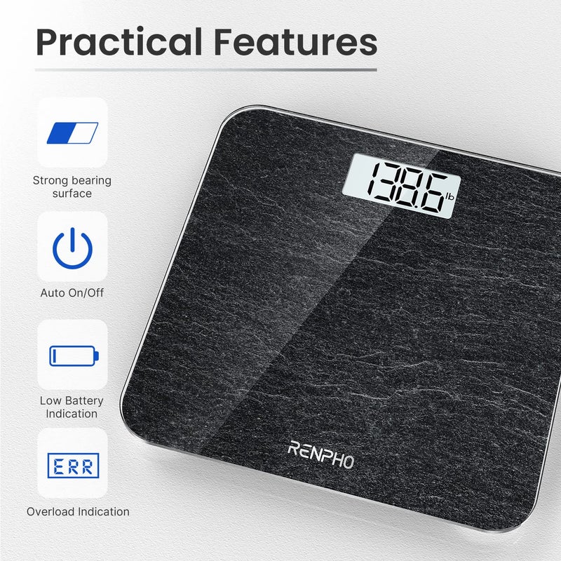 RENPHO Digital Bathroom Scale Highly Accurate Body Weight Scale with Lighted LED Display Round Corner Design 400 lb Core 1S Marble - Image 2