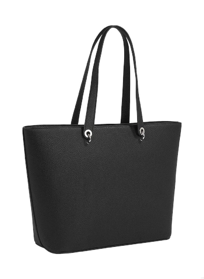 TOMMY HILFIGER - Women's Monogram Plaque Tote Handbag, Polyurethane, Black - Image 1