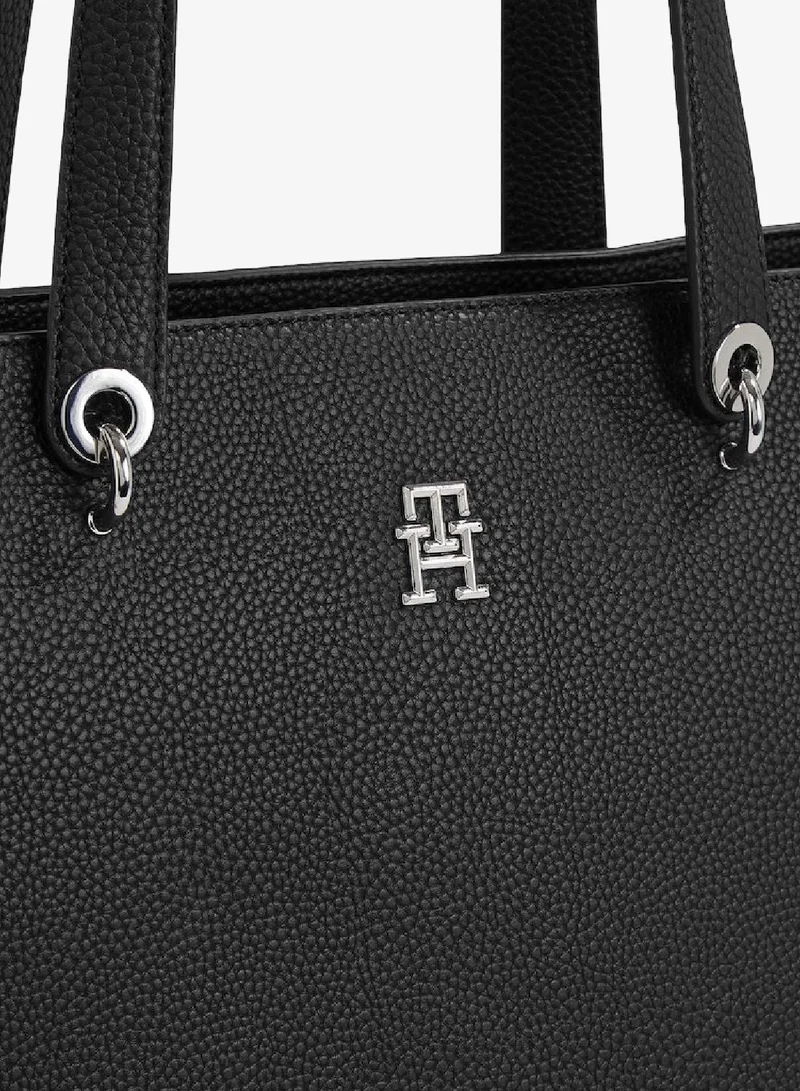 Tommy Hilfiger Black Monogram Plaque Tote Handbag for Women | Best Price UAE
