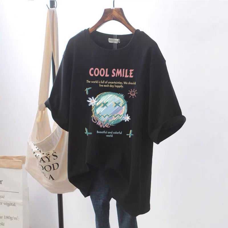 Stylish Maternity Nursing Tee Summer Black Flower Devil [Side Opening]] 