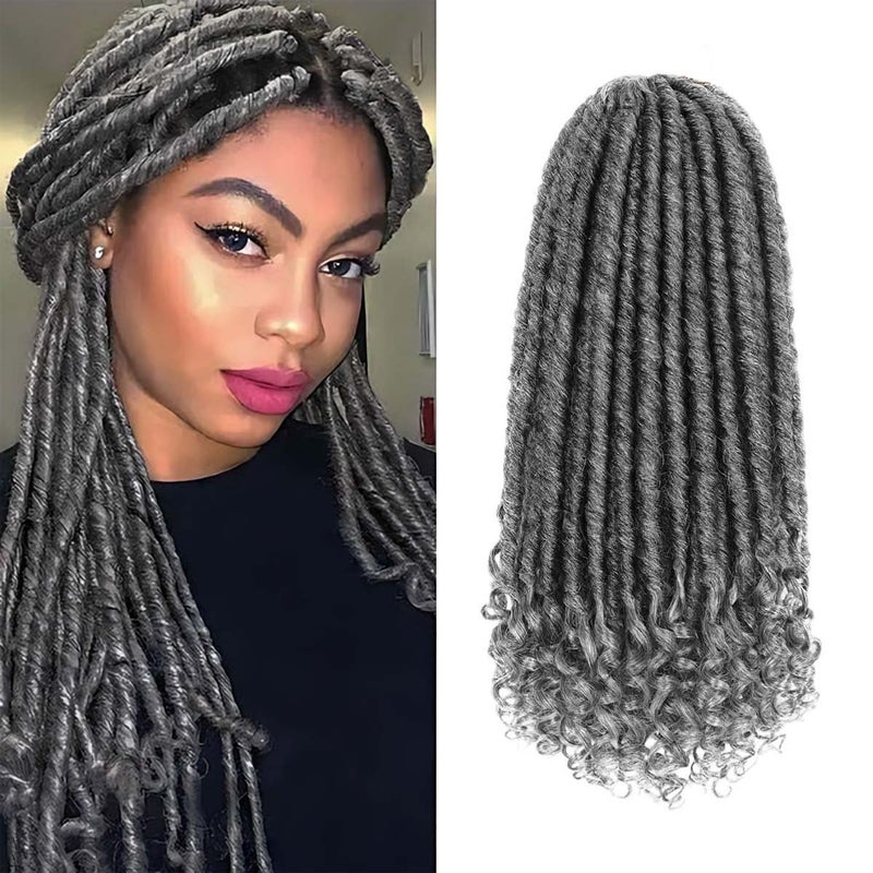 MODERN QUEEN Goddess Locs Crochet Hair 6 Packs 16 Inch Straight Faux Locs Crochet Braids PreLooped Curly Soft Synthetic Ombre Braiding Hair Extensions for Black Women16 Inch 6 Packs 1BGray