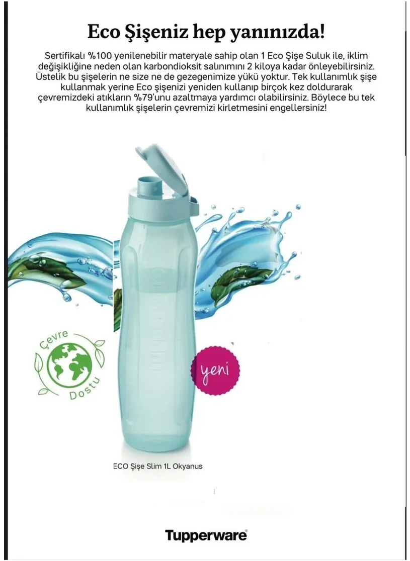 Tupperware Eco Slim 1 Liter Bottle Water Bottle Ocean