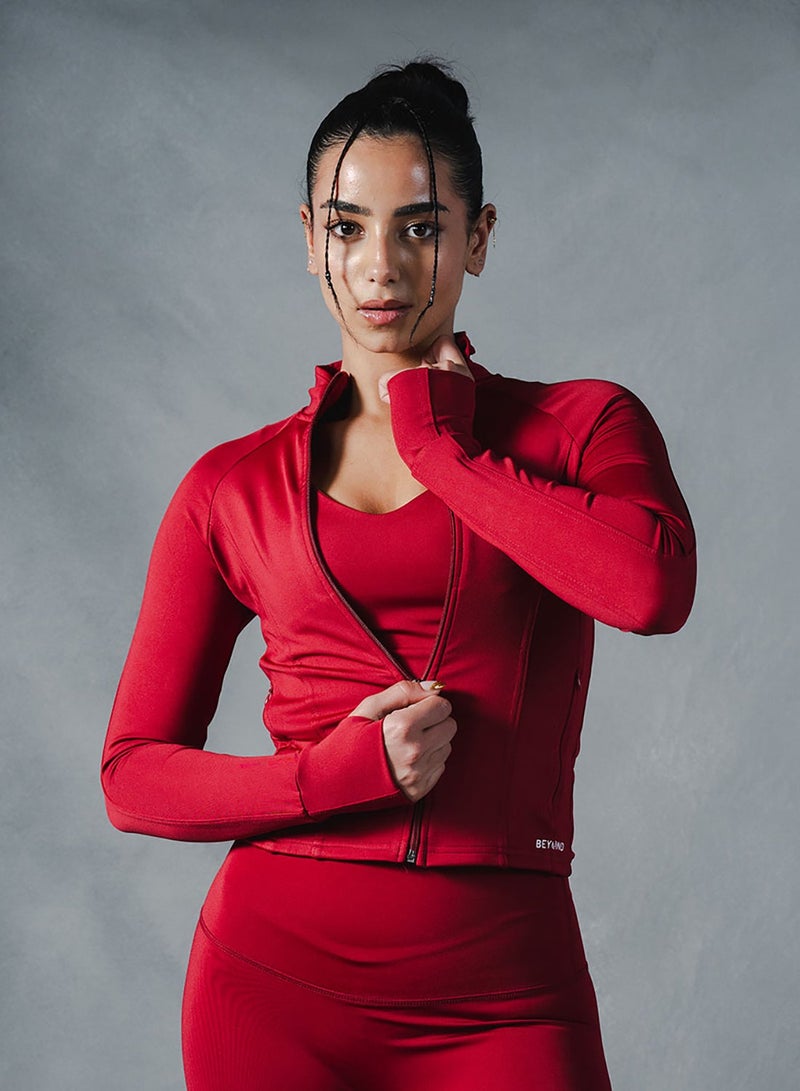 Beyond Sportswear Women's Red Compression Jacket - Image 1