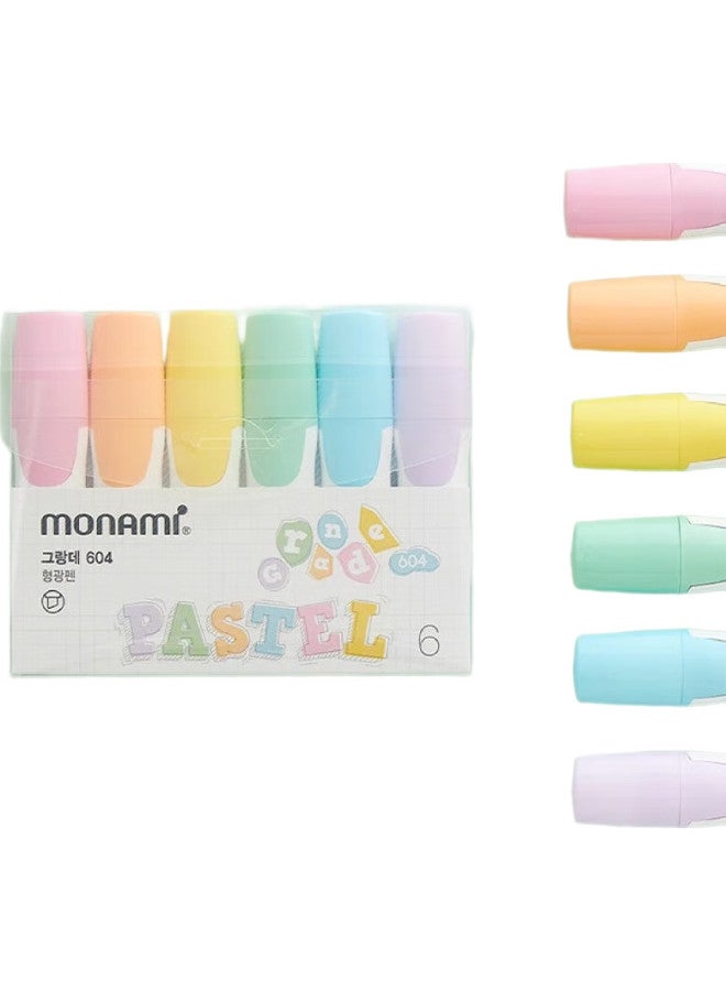 Monami Imported New 604 Quick-Drying Highlighter Marker, Highlighting Pen, Colorful Doodle Pen, Soft Color 6-Color Set 06025Z06 - Image 2