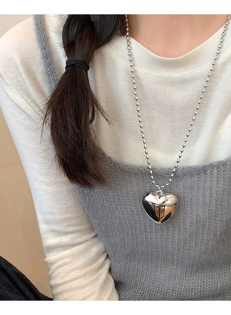Goolsky Long Heart Pendant Sweater Chain Necklace for Women – Elegant Lightweight Layered Jewelry, Sweet Cool Minimalist Accessory, Fall/Winter - Image 2