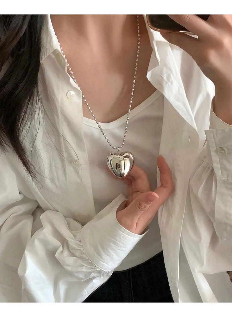 Goolsky Long Heart Pendant Sweater Chain Necklace for Women – Elegant Lightweight Layered Jewelry, Sweet Cool Minimalist Accessory, Fall/Winter - Image 3