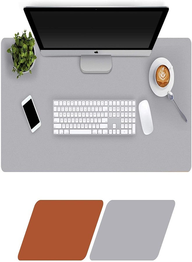 Dhruv Mart Desk Mat Pad Blotter Protector 80x40 PU Leather Desk Mat Laptop Keyboard Mouse Pad with Comfortable Writing Surface Waterproof (Brown + Gray) - Image 2