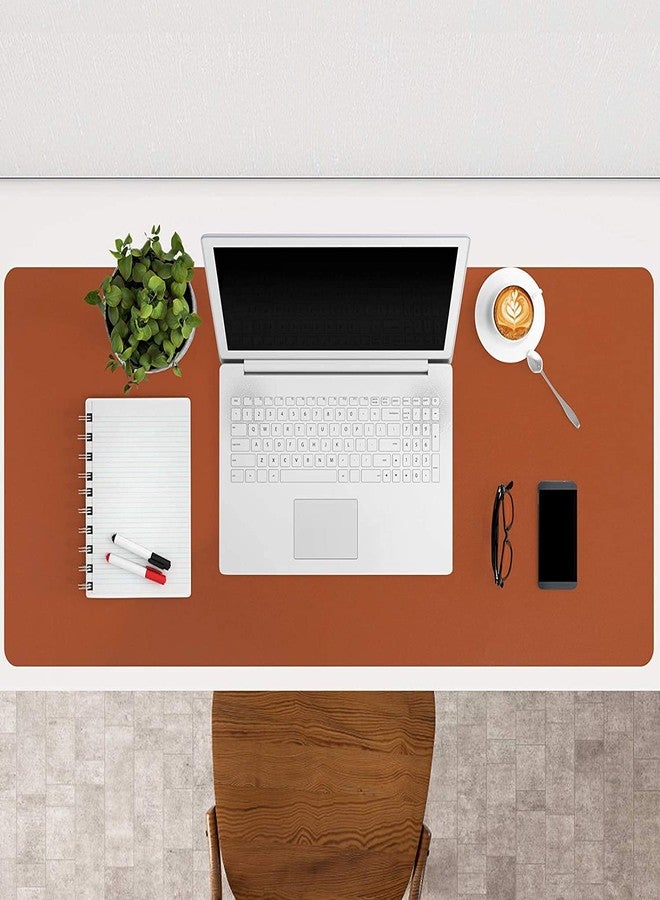 Dhruv Mart Desk Mat Pad Blotter Protector 80x40 PU Leather Desk Mat Laptop Keyboard Mouse Pad with Comfortable Writing Surface Waterproof (Brown + Gray) - Image 1