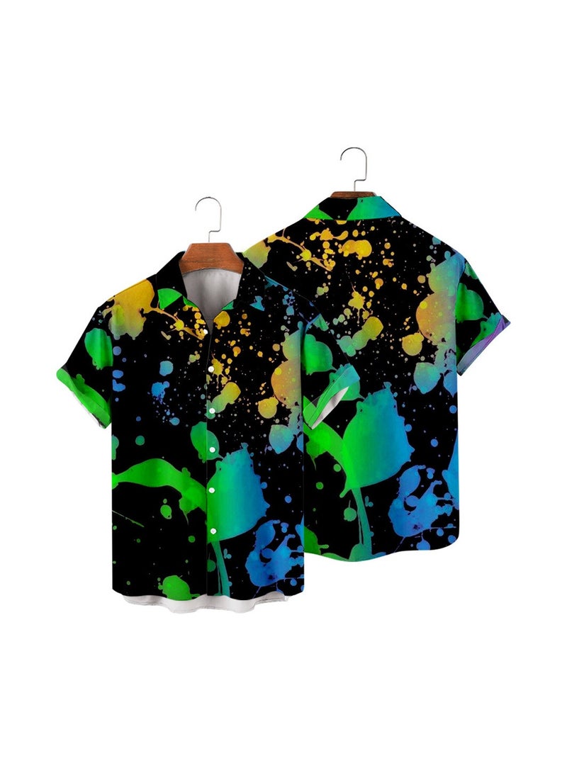 Loquat Short Sleeved European And American Graffiti Art Oversized Digital Printed Shirt  - Image 1